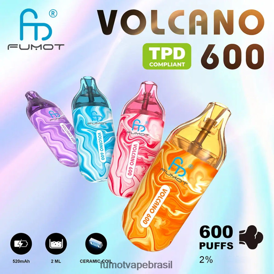 Fumot Vape Flavors | cereja limão hortelã R2X2R6299 Vape descartável compatível com 600 tpd - 2ml (conjunto de 3 peças) Fumot Volcano