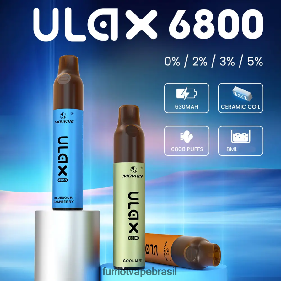 Fumot Flavors | chiclete de mirtilo R2X2R6318 Vaporizador descartável 6800, bobina de cerâmica - 8ml (1 peça) Fumot Movkin Ulax