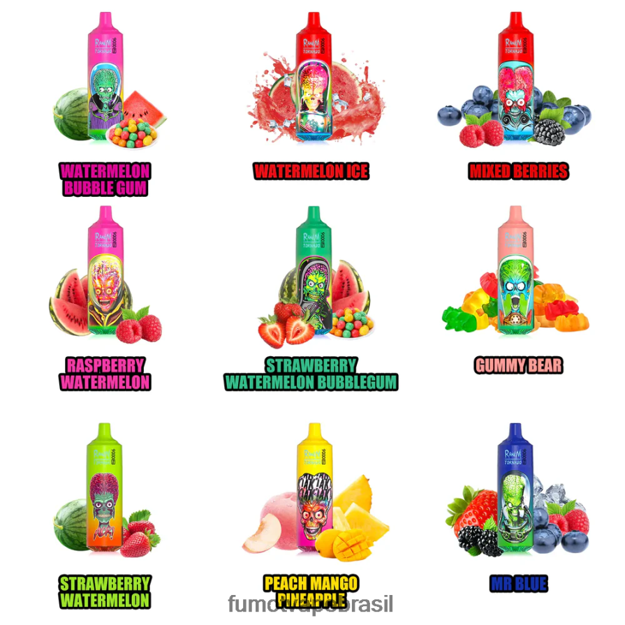 Fumot Vape Flavors | kiwi maracujá goiaba R2X2R6219 1 peça de vaporizador descartável 9000 pro 18ml Fumot Tornado