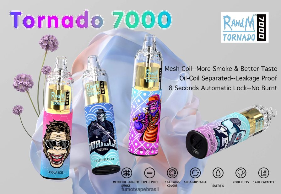 Fumot Vape | gelo exuberante R2X2R682 Caneta vape descartável 7000 - 14ml (1 peça) Fumot Tornado